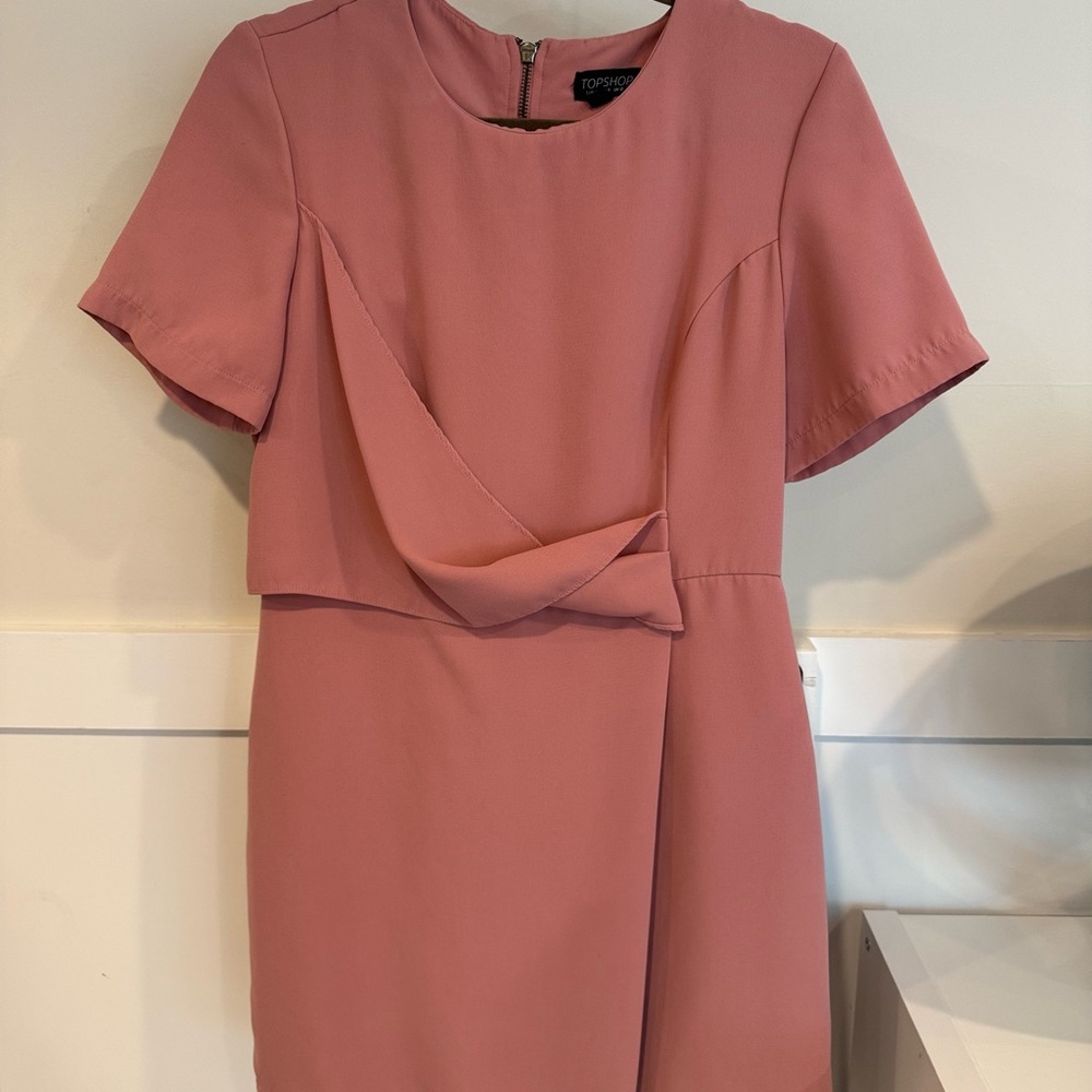 Topshop Dusty Rose Draped Short Sleeve Mini Dress